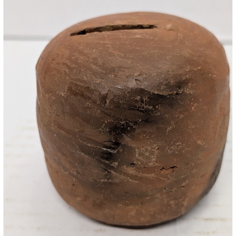Vintage Handmade Clay Pottery Money Bank Coin Primitive Folk Art